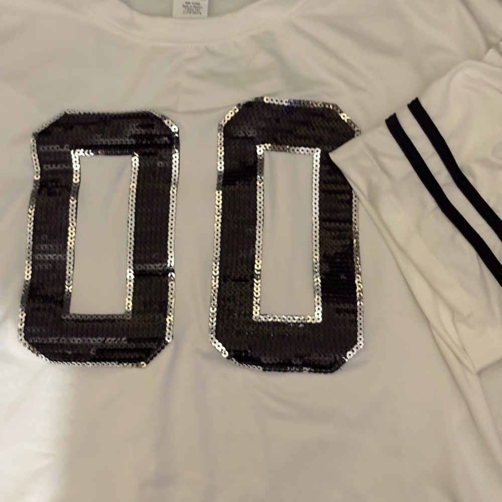 White with black Sequin Number Tee